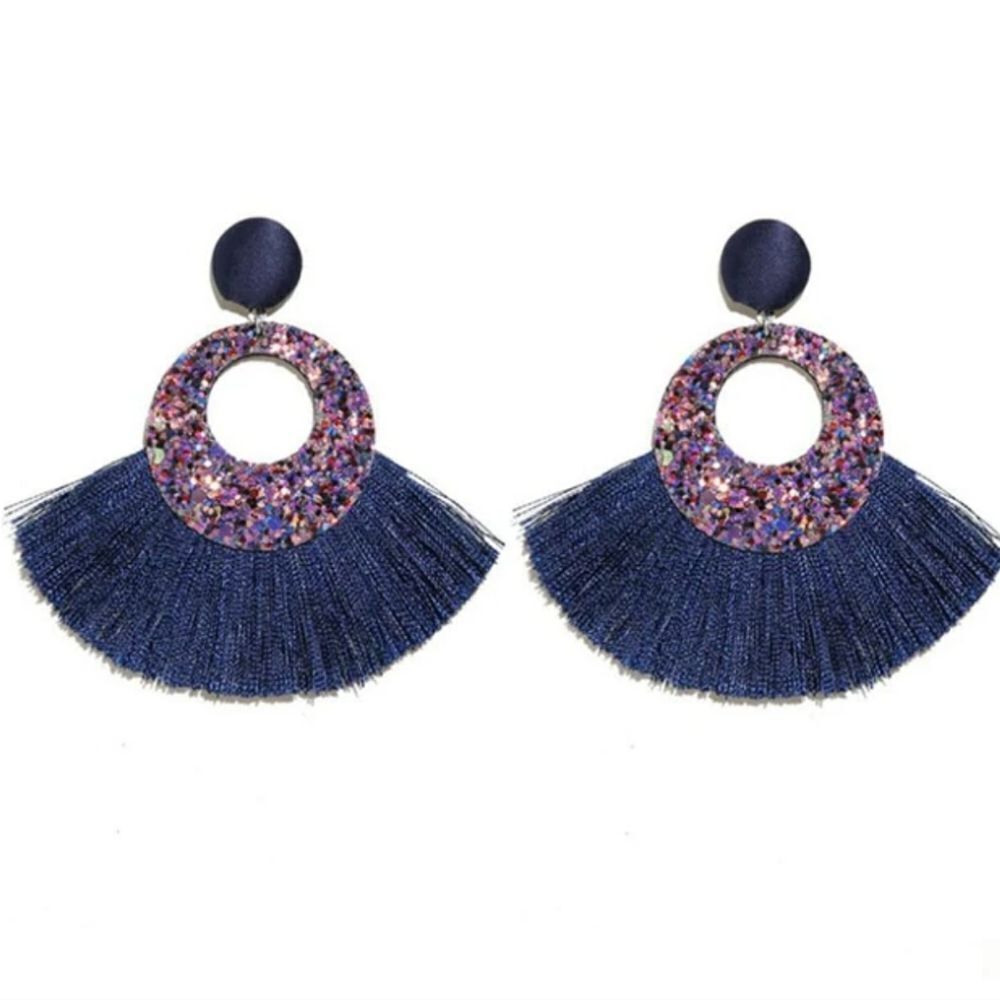 NWT Shein Fashion Jewelry Blue & Iridescent Glitter Dangling Fringe Earrings